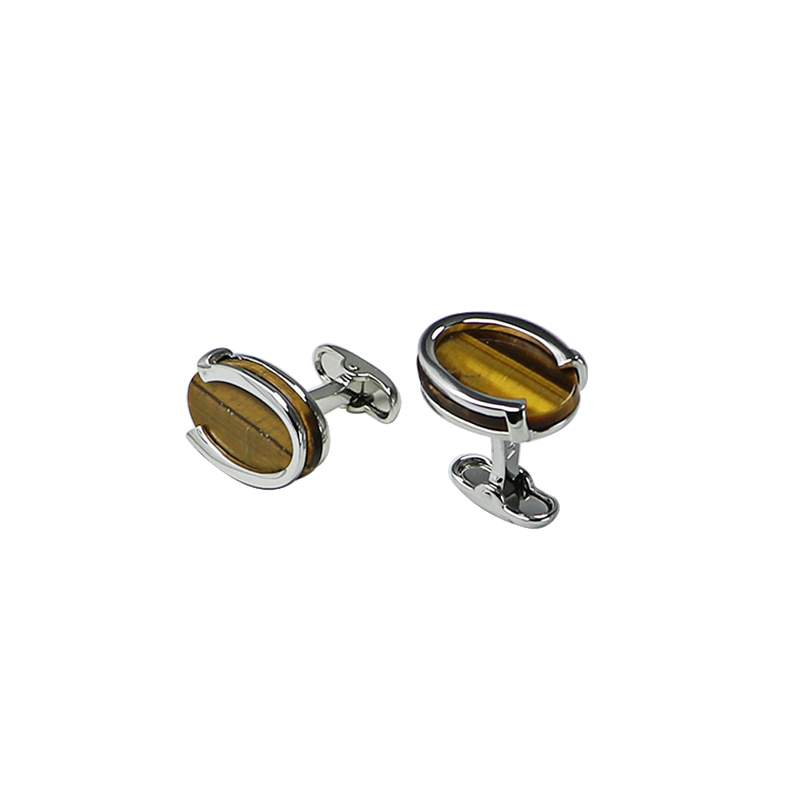 Tiger\\ s Eye Oval U Shape Cuff Links