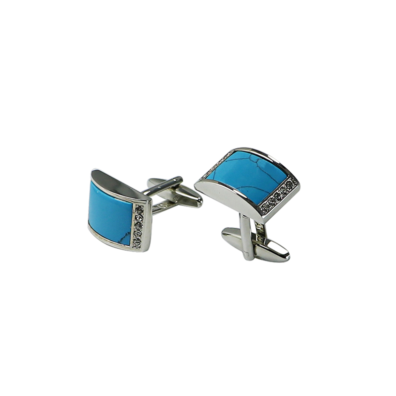 Turkoosin &Crystal Domed Retangle Cuff Links