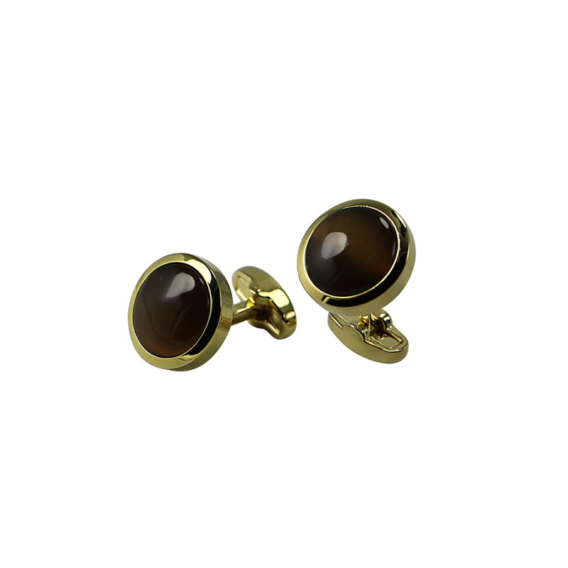 Brown Cat\ s Eye Gold Plated Cuff Links